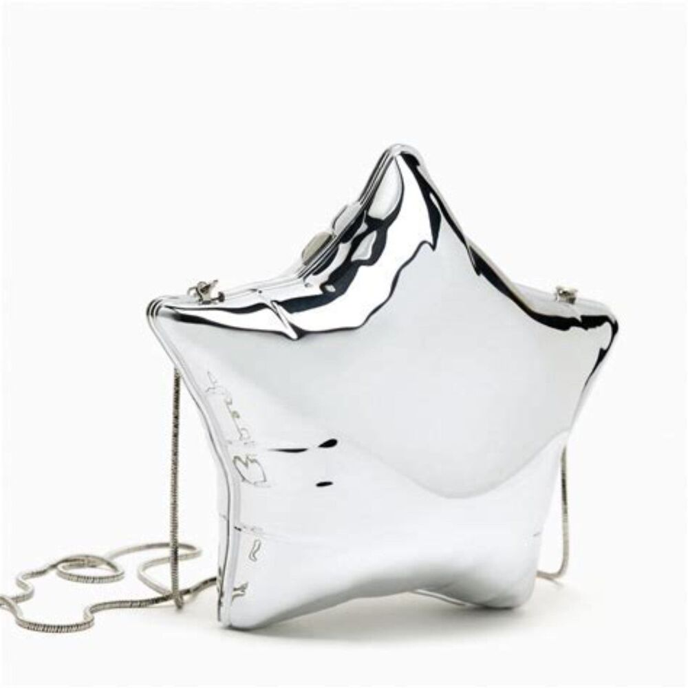 Zara Metallic Silver Balloon Star Shaped Box Clutch